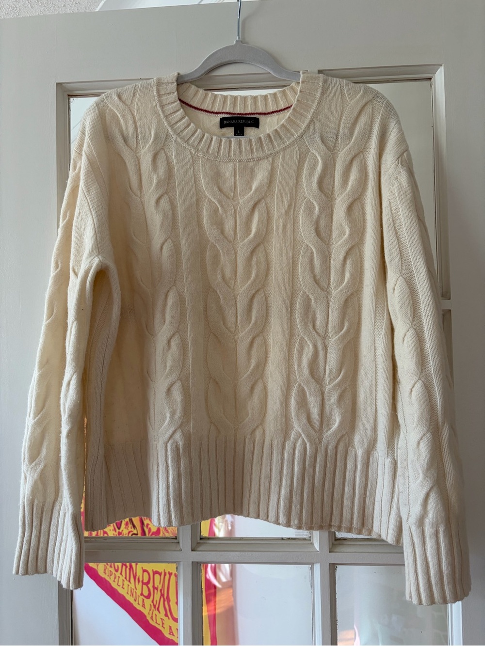 Banana Republic Cable Knit wool Crewneck Sweaters - Tan & Cream - Picture 9 of 14